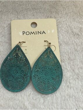 POMINA Teal Filigree Drop Earrings